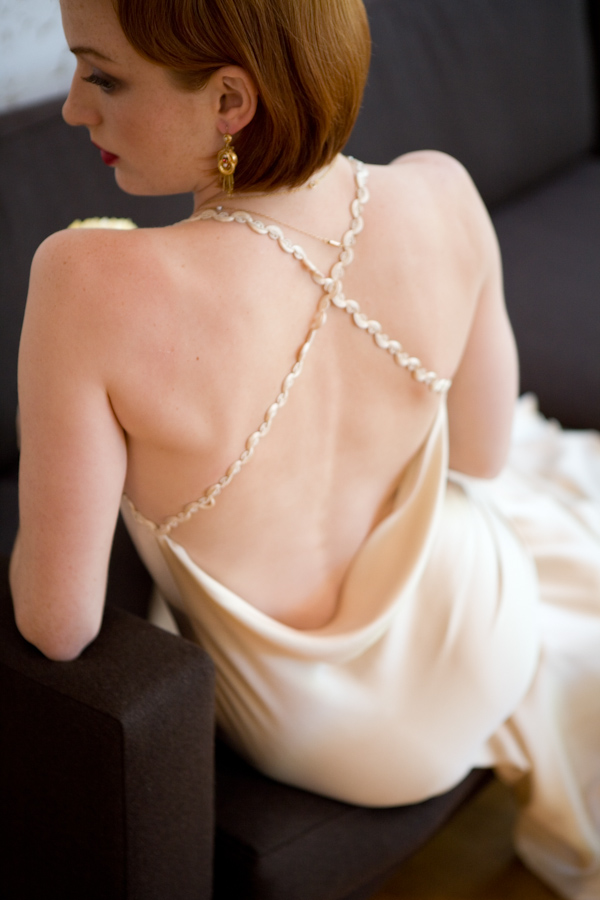 photo by Seattle wedding photographer Cheri Pearl - bride in ivory gown with open back 